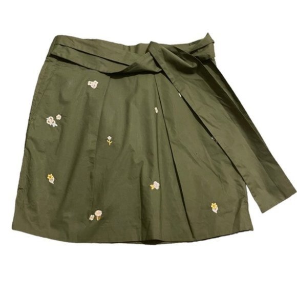 J. Crew Green Floral Embroidered Tie-Waist Mini Skirt - Picture 4 of 11